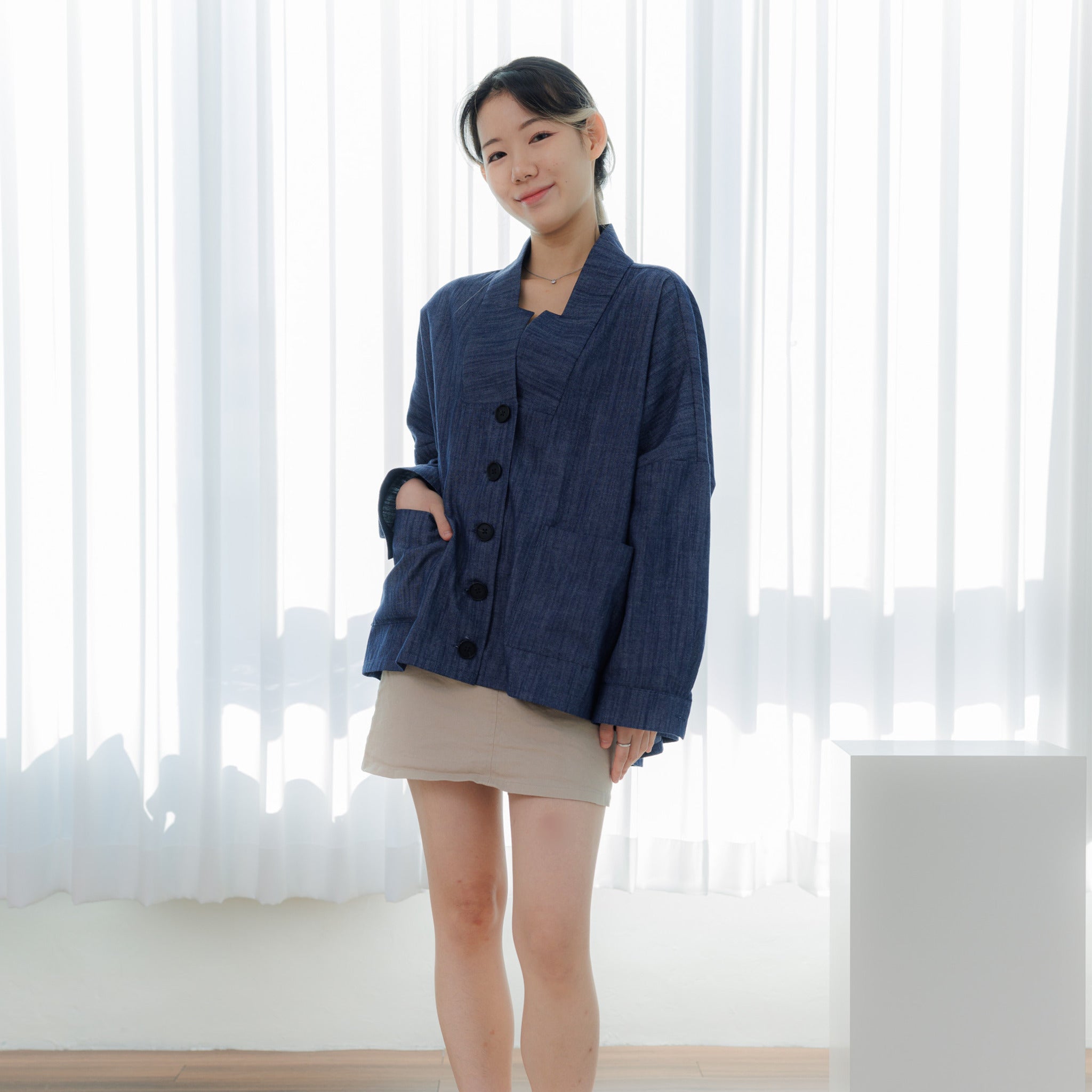 Everyday Hanbok Loose-Fit Denim Bangryeong Jacket