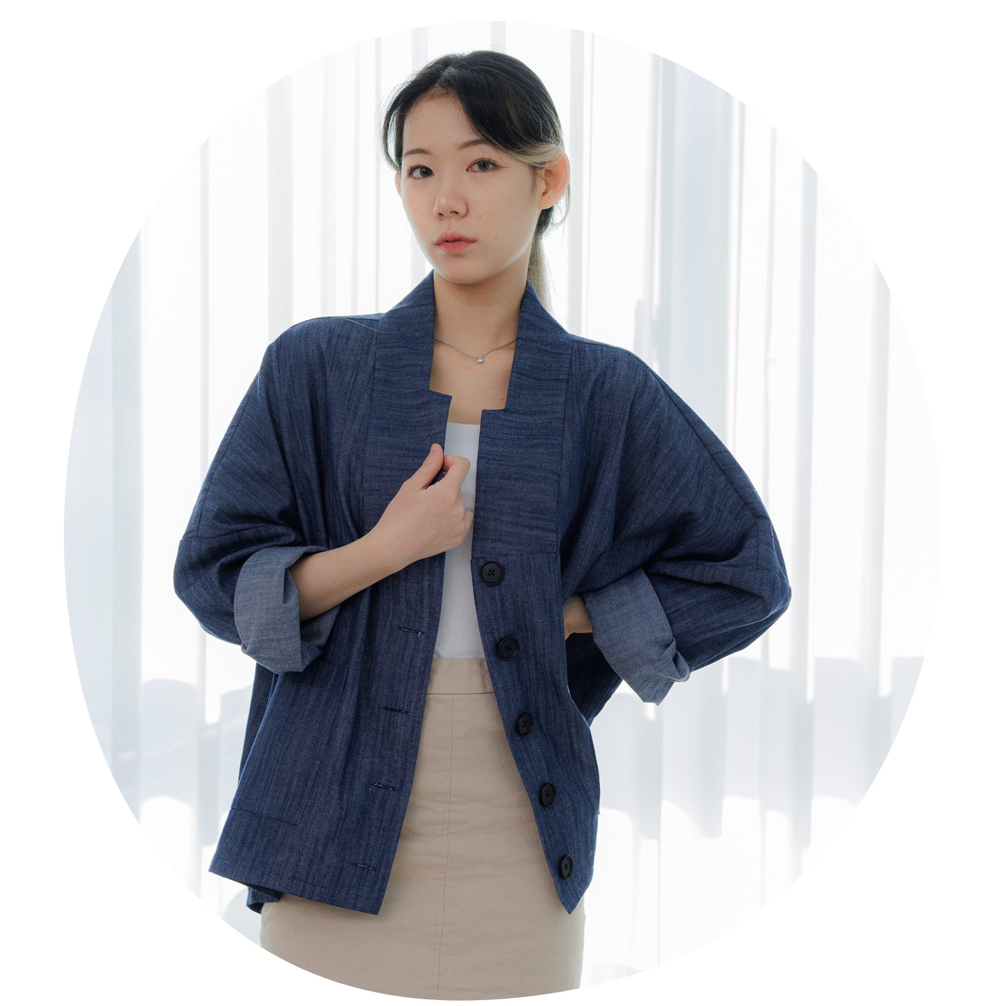 Everyday Hanbok Loose-Fit Denim Bangryeong Jacket