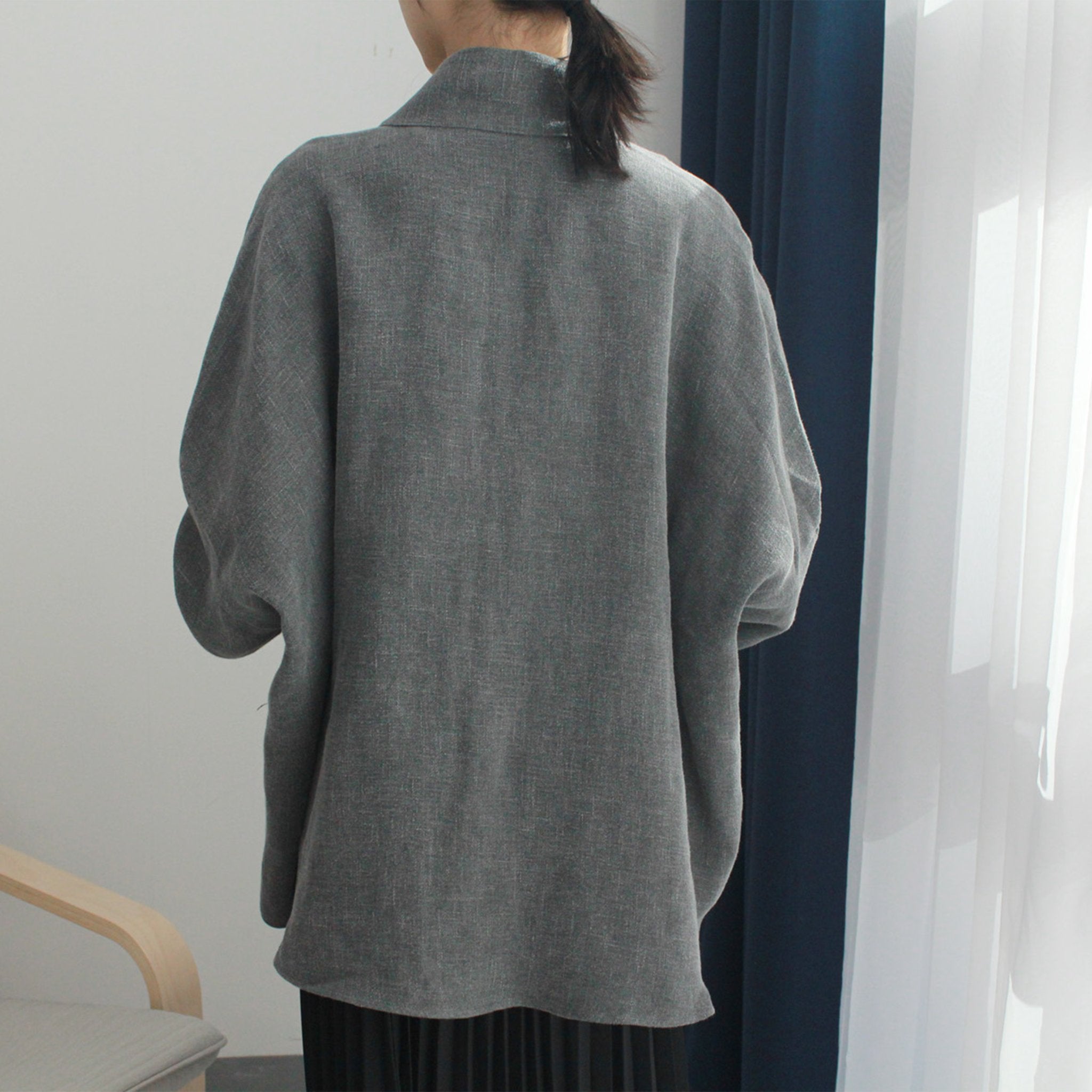 Everyday Hanbok Washed Linen Loose-Fit Bangryeong Collar Jacket