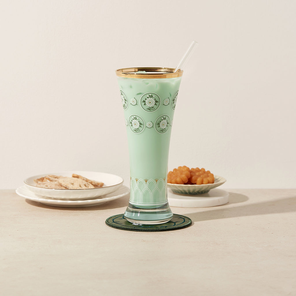 Buncheong Ware Lotus Embroidered Coaster: Deep Green | T_K | Coasters | WEDNSY