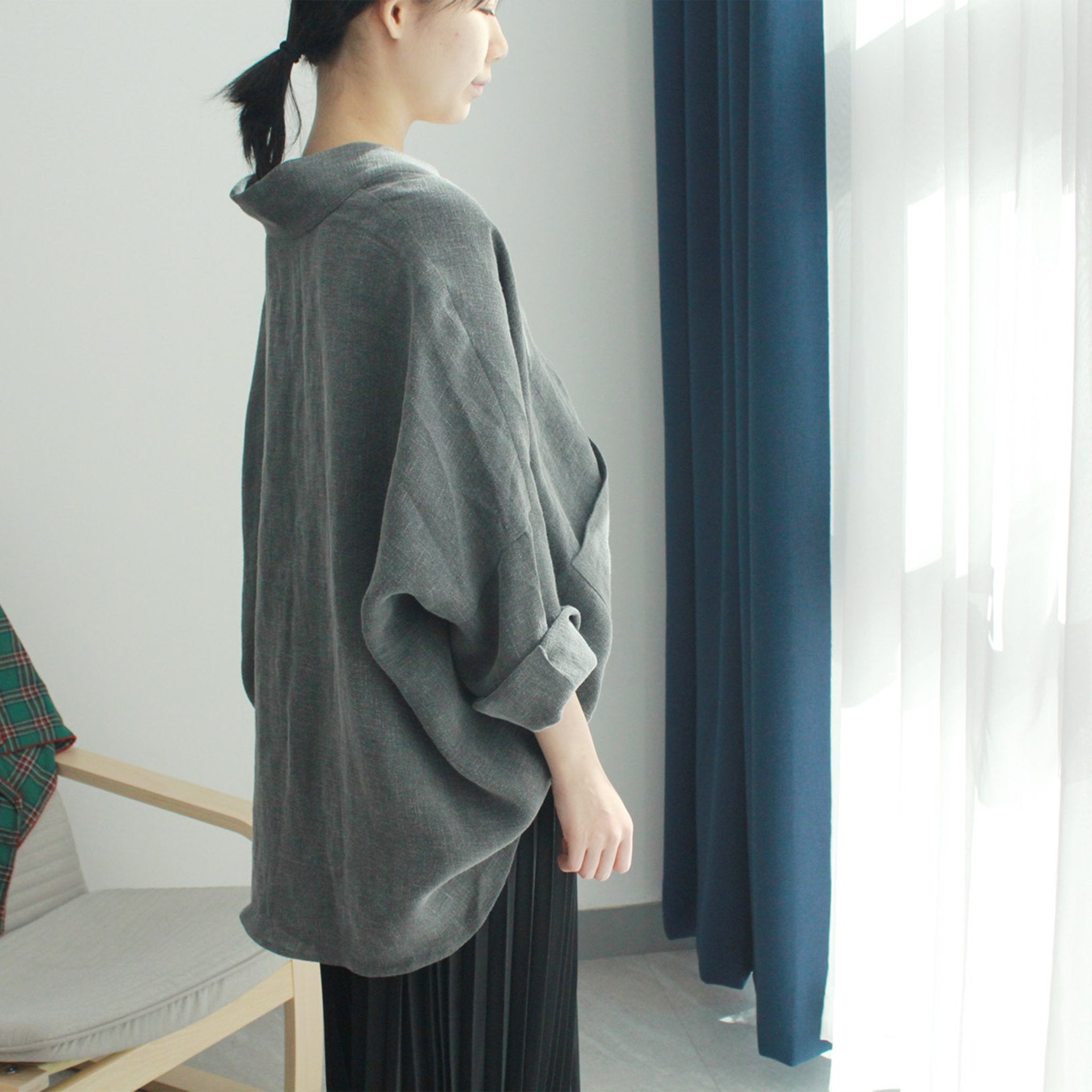 Everyday Hanbok Washed Linen Loose-Fit Bangryeong Collar Jacket