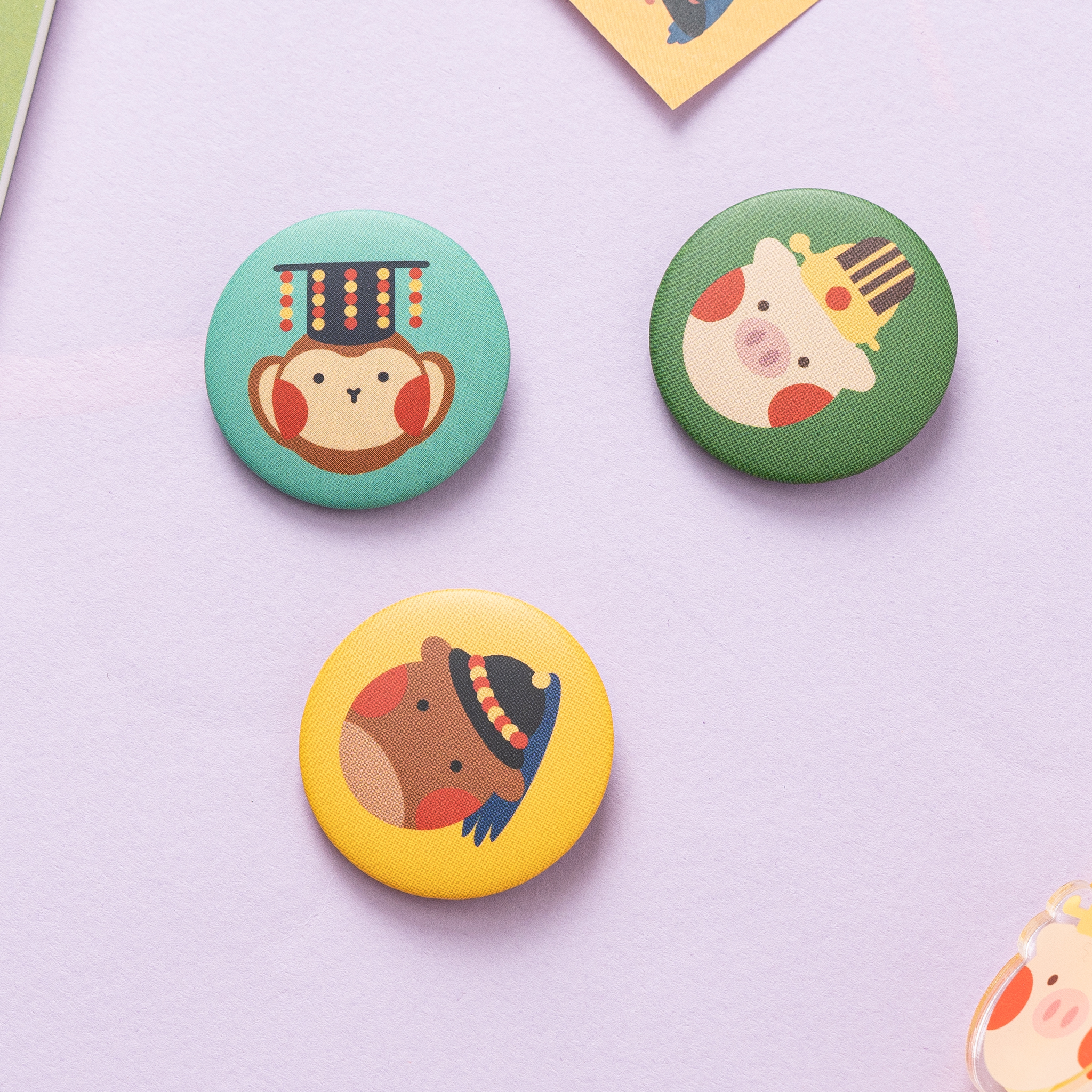 Zodiac Animal Character Button Pin