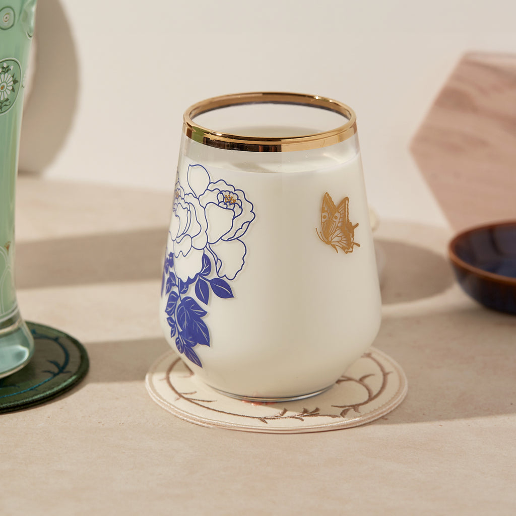 Buncheong Ware Lotus Embroidered Coaster: Light Brown | T_K | Coasters | WEDNSY