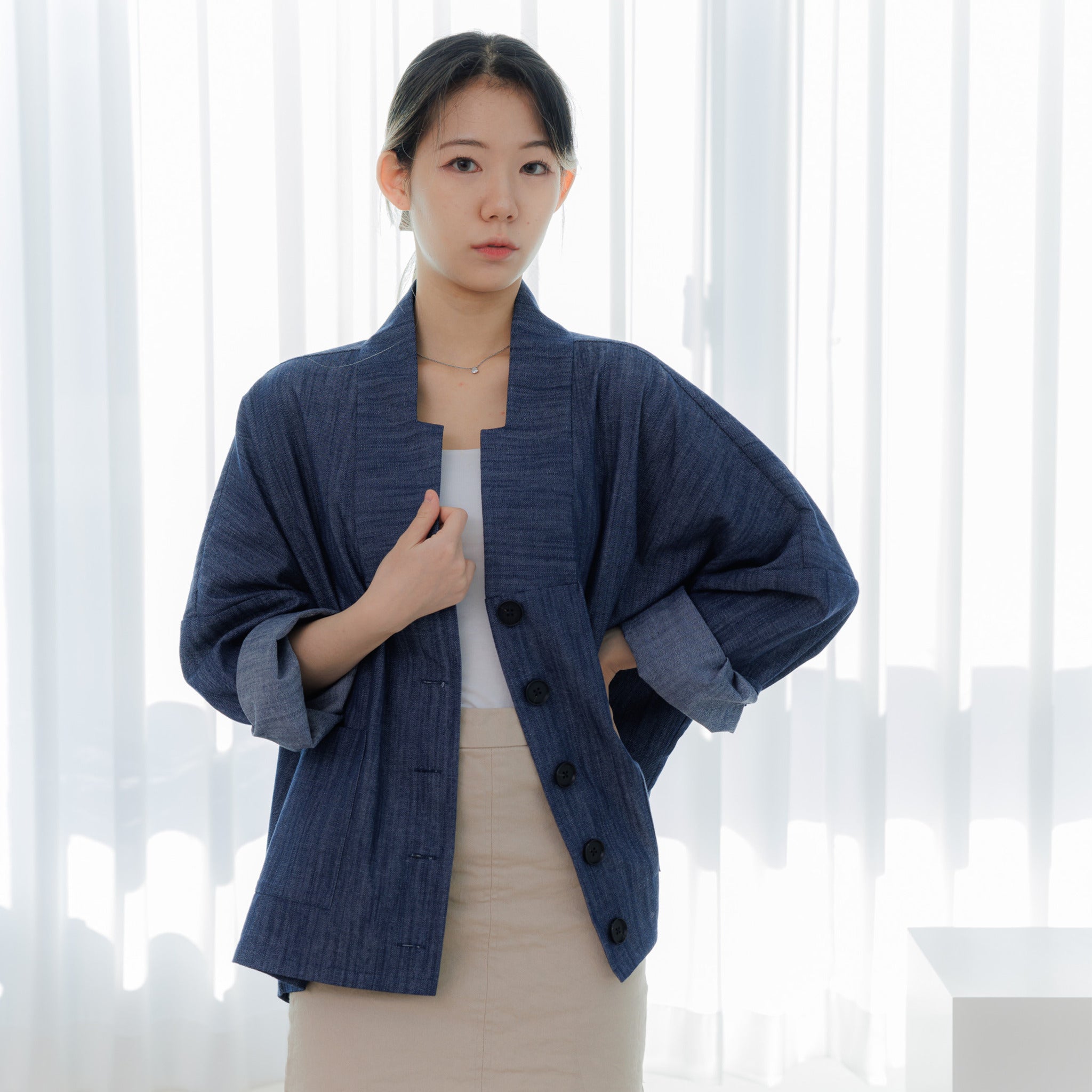 Everyday Hanbok Loose-Fit Denim Bangryeong Jacket