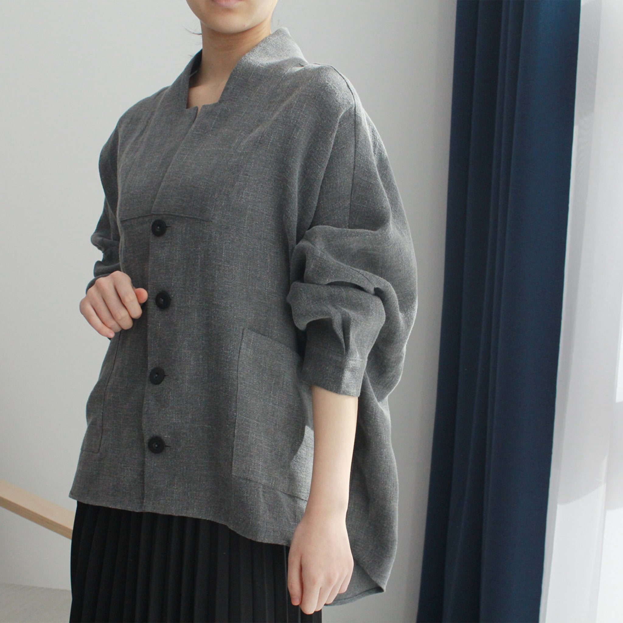 Everyday Hanbok Washed Linen Loose-Fit Bangryeong Collar Jacket