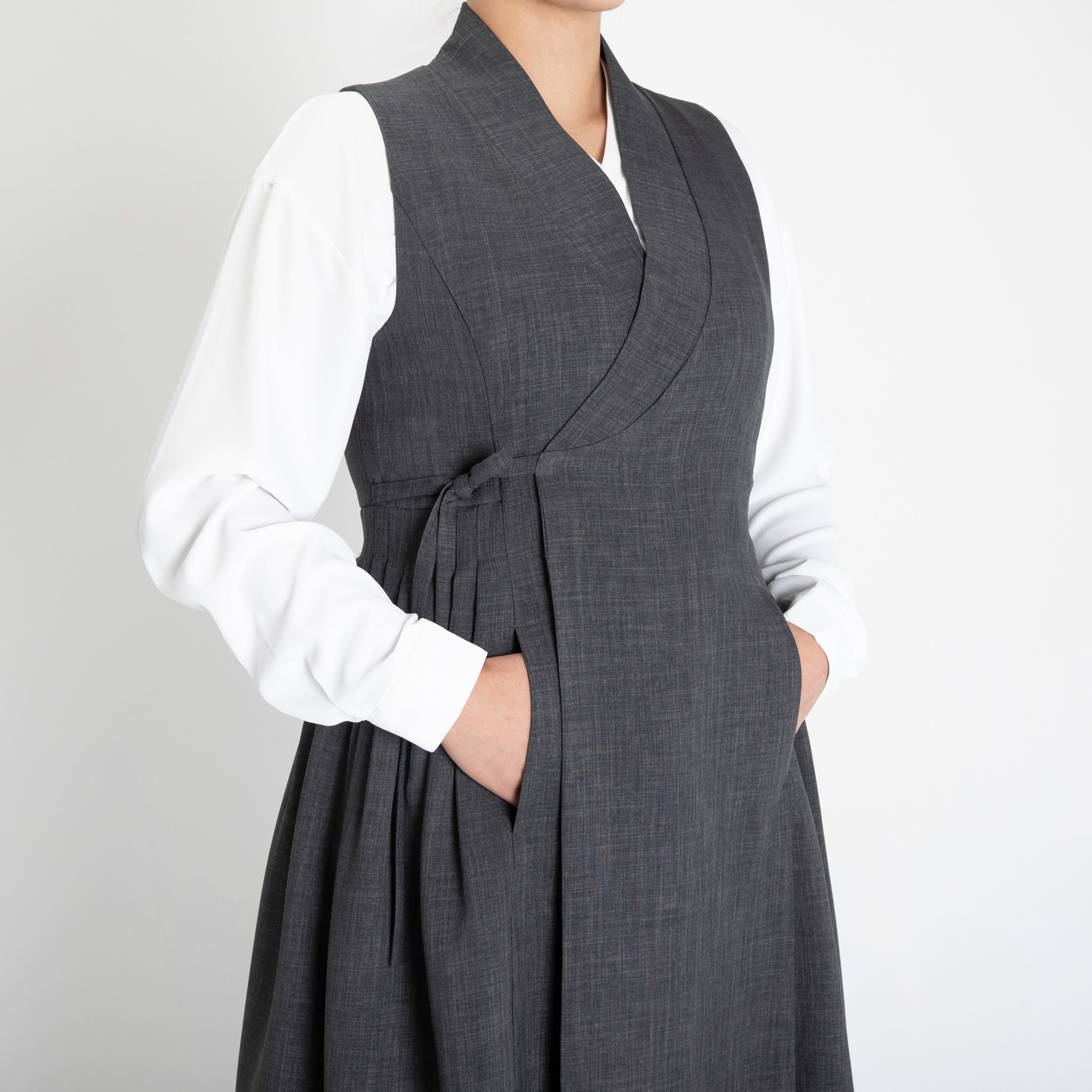 Accordion Pleat Vest Dress (Hanbok Aekjureumpo-Inspired)