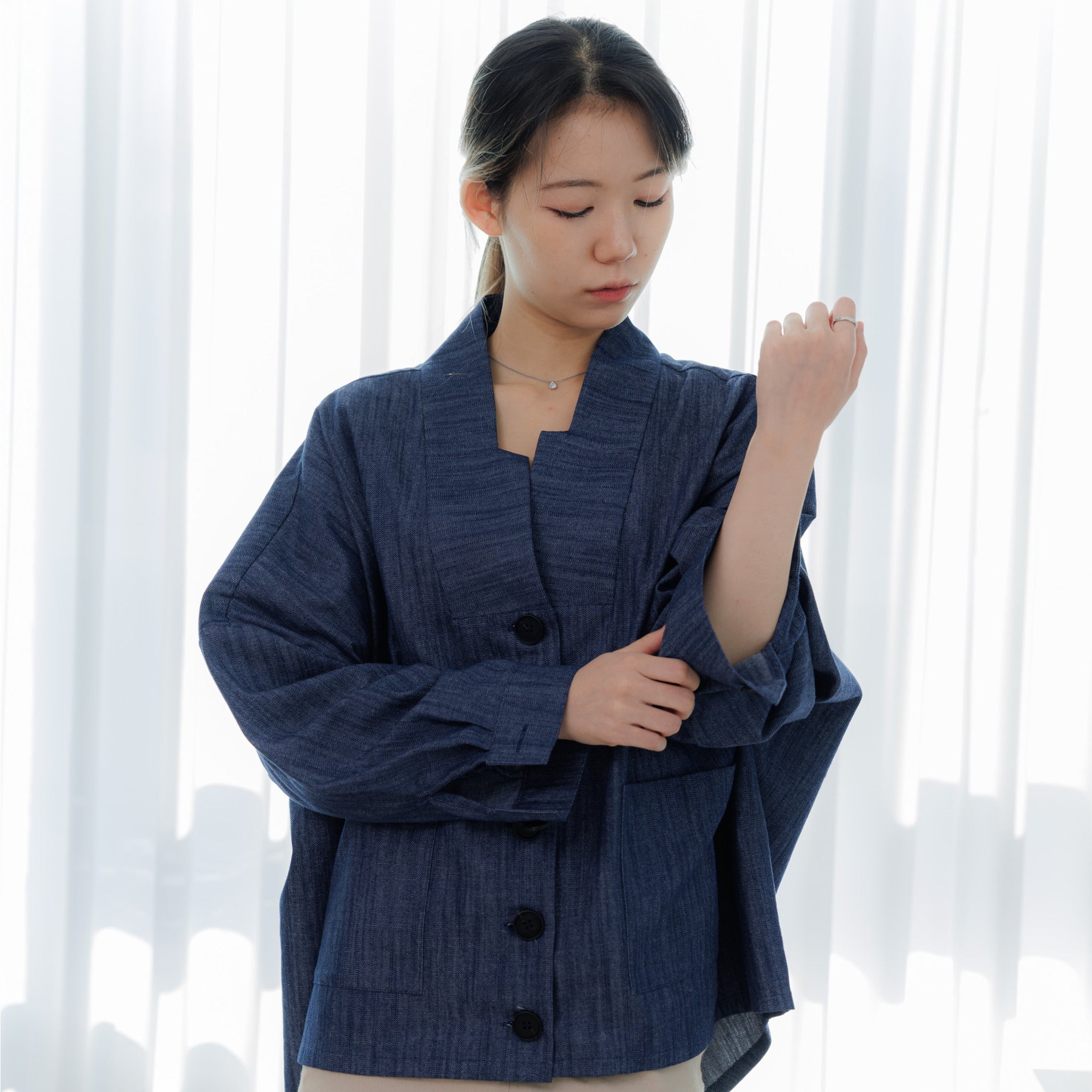 Everyday Hanbok Loose-Fit Denim Bangryeong Jacket