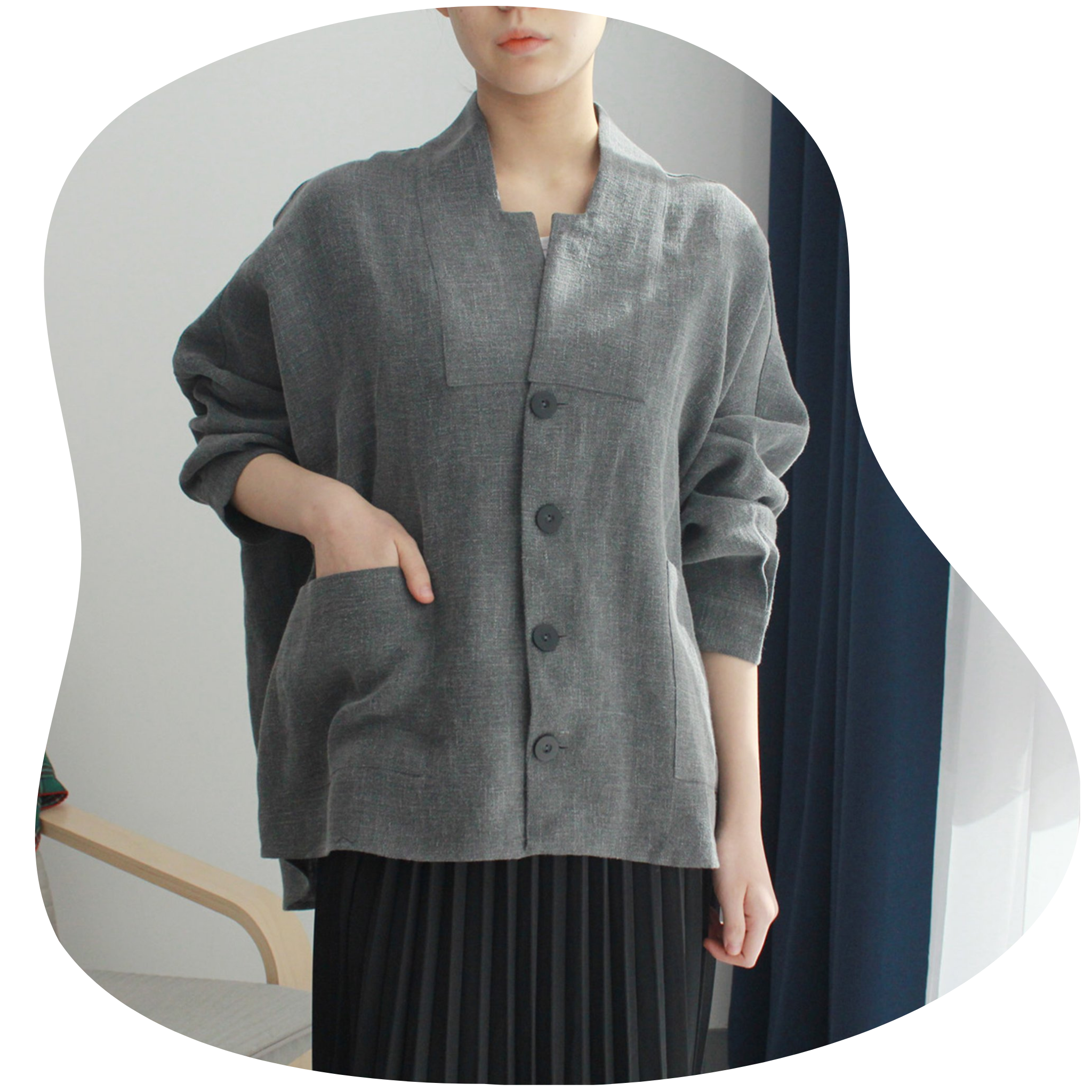 Everyday Hanbok Washed Linen Loose-Fit Bangryeong Collar Jacket